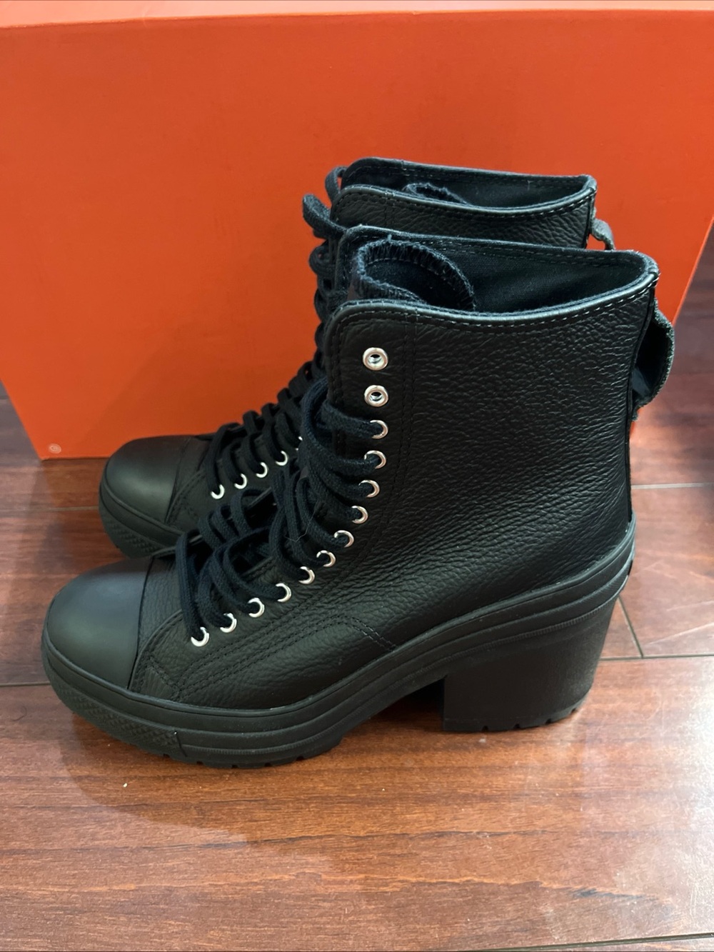 Womens 8.5 Converse Chuck 70 De Luxe Heel Black Leather Boots Hi Top New
